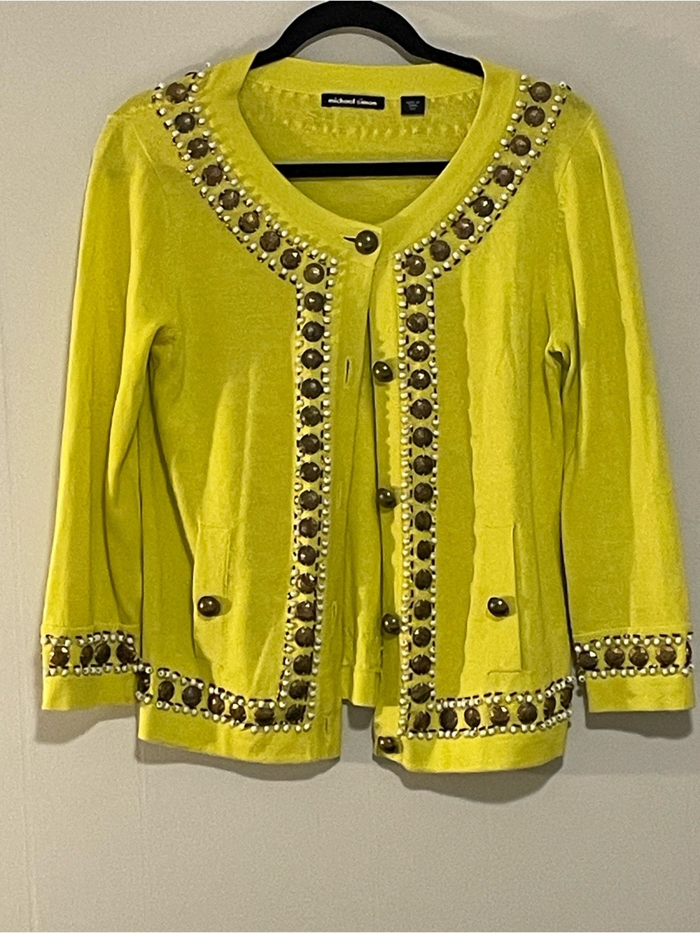 Michael Simon Lime Yellow Embellished Sweater. Item #11674